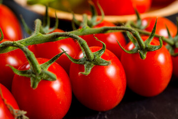 Close-up shot of fresh bio tomatoes. BIO vegetables from vilage garden.