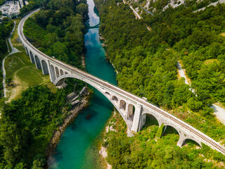 Solkan Bridge in Slovenia. World Largest Rail Arch Stone Bridge in the World