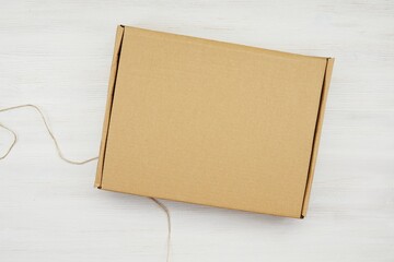 Blank box mockup, post package, gift box, delivery, sipping concept, top view.