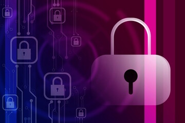 2d illustration Safety concept: Closed Padlock on digital background
