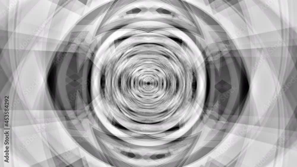 Poster abstract science fiction energy vortex tunnel seamless loop. black and white circle glow light energ