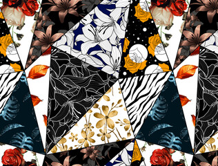seamless patchwork pattern. Floral background - obrazy, fototapety, plakaty