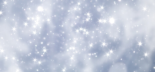 blue snowfall bokeh background, abstract snowflake background on blurred abstract blue