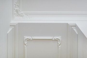 Detail of corner ceiling and walls with intricate crown moulding