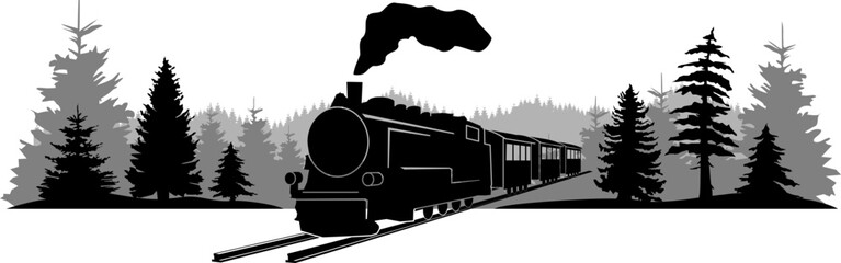 Railroad Steam Locomotive Vector silhouette - obrazy, fototapety, plakaty