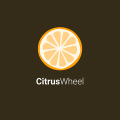 citrus wheel citrus, orange, or lemon logo design concept isolated with dark background