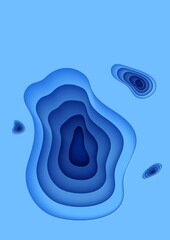Abstract holes background in paper cut style. 3d wallpaper with layered waves. Papercut wavy blue color shapes for business presentation or environmental poster. Vector card illustration