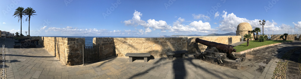 Wall mural seafront bastion in alghero, sardinia, italy