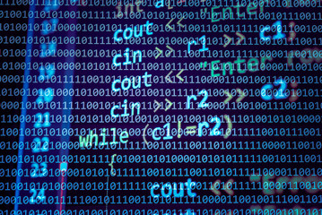 Abstract background of digital binary code of software. Programming software code on computer screen which develop by the programmer to solve the business requirement.	
