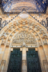 Saint Vitus Cathedral's portal with the relief of Crucifixion, Prague, Czech Republic