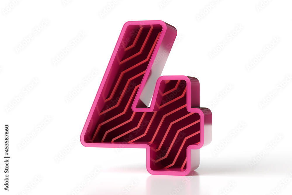 Poster red metallic shiny number 4. new trendy modern numbering collection suitable for web and print proje