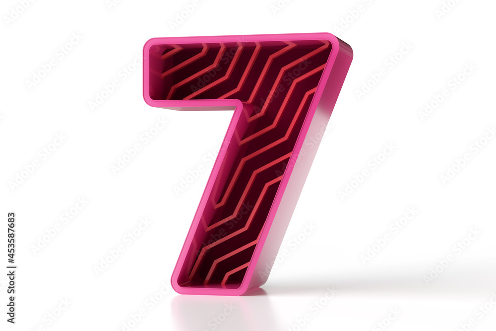 Poster shiny pink and garnet colors 3d typeface great for a modern eye catching design concept. number 7 de