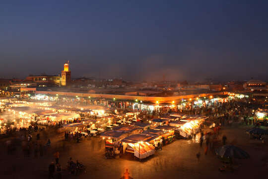 Djemaa el fna square at dusk, Marrakech, Morocco