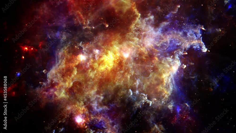 Poster loop space flight deep space exploration travel to rosette nebula also known as caldwell 49. 4k 3d l