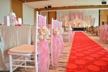 luxury wedding rom banquet sit down muslim buffet party catering with flower decoration fusion halal menu at beautiful hotel restaurant vip ballroom