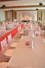 luxury wedding rom banquet sit down muslim buffet party catering with flower decoration fusion halal menu at beautiful hotel restaurant vip ballroom