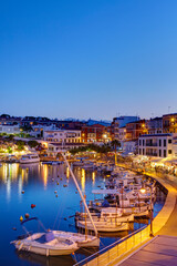 Fototapeta na wymiar The little port of Es Castell at dusk, Menorca, Balearic Islands, Spain