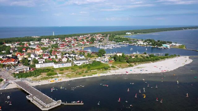 Pier in Jastarnia town on the Puck Bay at summer, Poland.