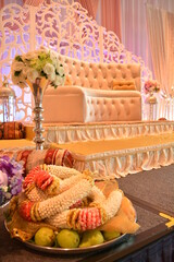 luxury wedding rom banquet sit down muslim buffet party catering with flower decoration fusion halal menu at beautiful hotel restaurant vip ballroom