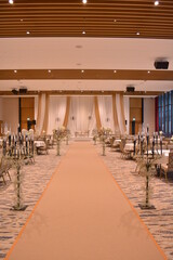 luxury wedding rom banquet sit down muslim buffet party catering with flower decoration fusion halal menu at beautiful hotel restaurant vip ballroom