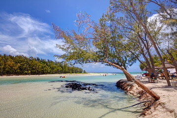 The clear water and white beaches in Ile aux Cerfs, Mauritius
