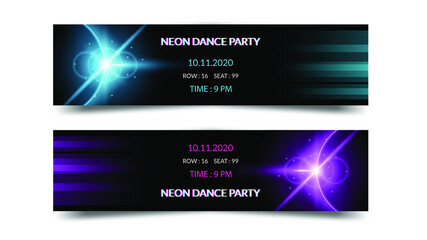 Abstract Color Ticket For Cinema Theater Concert With Shadow Vector Design Style Isolated On White Background Dance Night Party