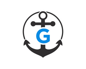 Anchor logo with G letter Concept. Initial G letter with Anchor. Marine, Sailing Boat Logo