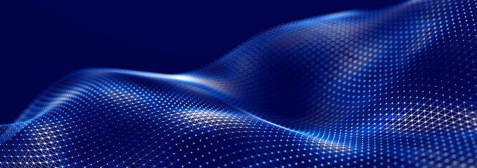 Naklejka premium Digital landscape with dots and lines. Cyberspace grid. Background concept for your design. 3d
