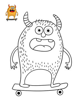 Cute cartoon Monster coloring page and color sample