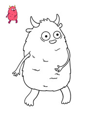Cute cartoon Monster coloring page and color sample