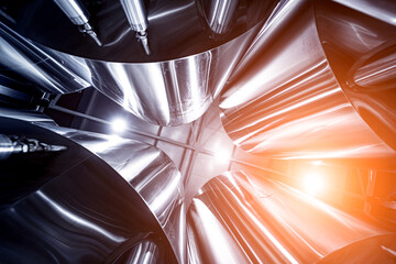 Rows of steel tanks for beer fermentation and maturation in a craft brewery