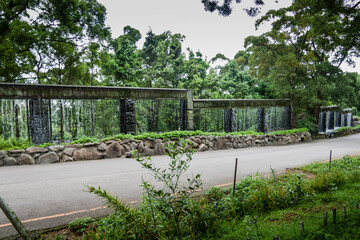 NEW TAIPEI CITY, TAIWAN - JANUARY 27, 2012:  Waterfall fence at Guan Dao Guan Ying Temple