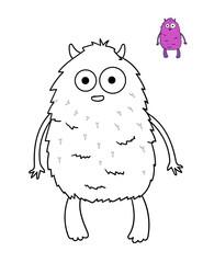 Cute cartoon Monster coloring page and color sample. Ready to print letter size