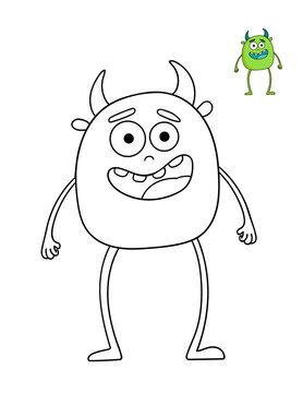 Cute cartoon Monster coloring page and color sample. Ready to print letter size