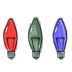 Christmas set of Watercolour and ink Colourful lights in red, blue and green colours