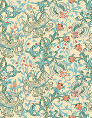 seamless pattern with Victorian flowers in the style of William Morris - obrazy, fototapety, plakaty