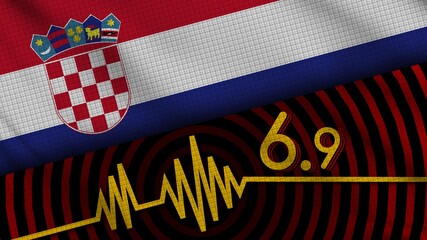 Croatia Wavy Fabric Flag, 6.9 Earthquake, Breaking News, Disaster Concept, 3D Illustration