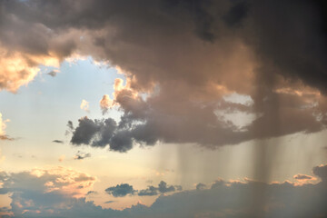 Fototapeta na wymiar Landscape of dark clouds forming on stormy sky during thunderstorm.
