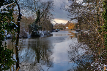 River Medway at Allington near Maidstone, Kent, England in Winter