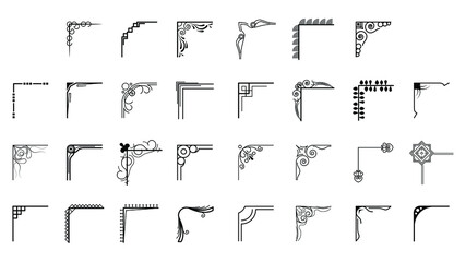 Set Hand Draw Of Corners Different Shapes Flower Decoration Vector Design Doodle Sketch Style For Wedding And Banner