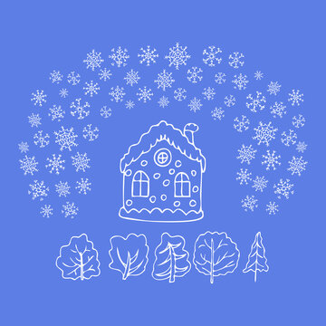Handmade vector illustration of a winter landscape. Image for children.