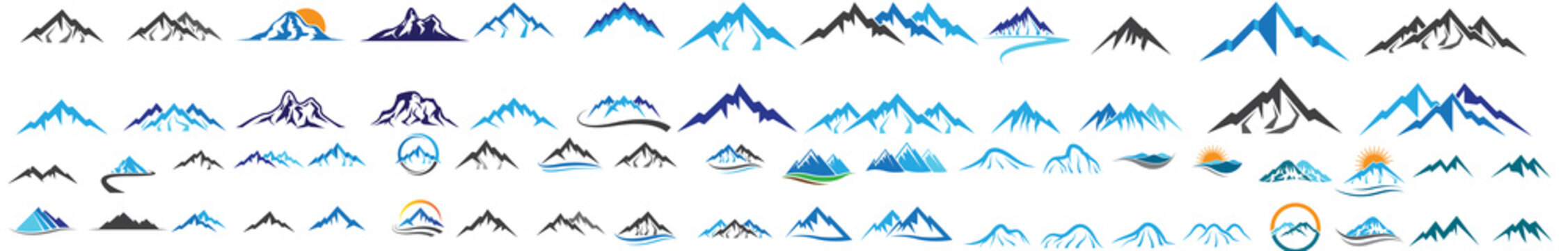 Hand Drawn Mountain Peaks Set Collection, Mountains Shapes Isolated On White Background, Hand Drawn Mountains, Hand Drawn Mountain Peaks Doodle Set. Hand Drawn Illustrations Of Different Mountains