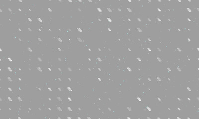Seamless background pattern of evenly spaced white videoconference symbols of different sizes and opacity. Vector illustration on grey background with stars