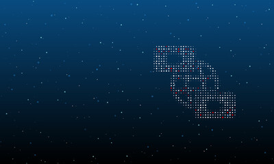 On the right is the videoconference symbol filled with white dots. Background pattern from dots and circles of different shades. Vector illustration on blue background with stars
