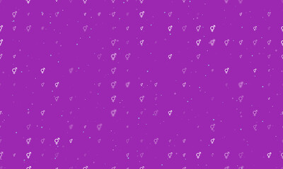 Seamless background pattern of evenly spaced white bigender symbols of different sizes and opacity. Vector illustration on purple background with stars