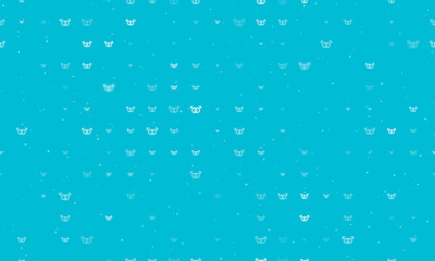 Seamless background pattern of evenly spaced white homosexual symbols of different sizes and opacity. Vector illustration on cyan background with stars