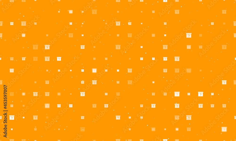 Poster seamless background pattern of evenly spaced white gift box with a question symbols of different siz