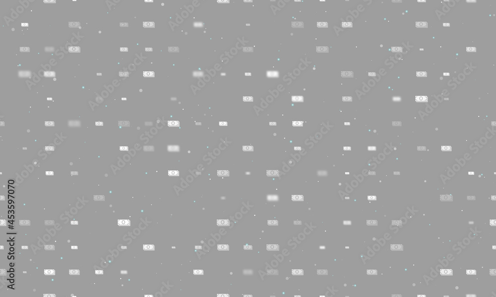 Poster seamless background pattern of evenly spaced white money bundle symbols of different sizes and opaci