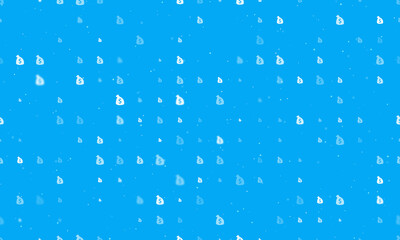 Seamless background pattern of evenly spaced white bag of money symbols of different sizes and opacity. Vector illustration on light blue background with stars
