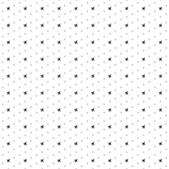 Square seamless background pattern from geometric shapes are different sizes and opacity. The pattern is evenly filled with small black plane symbols. Vector illustration on white background